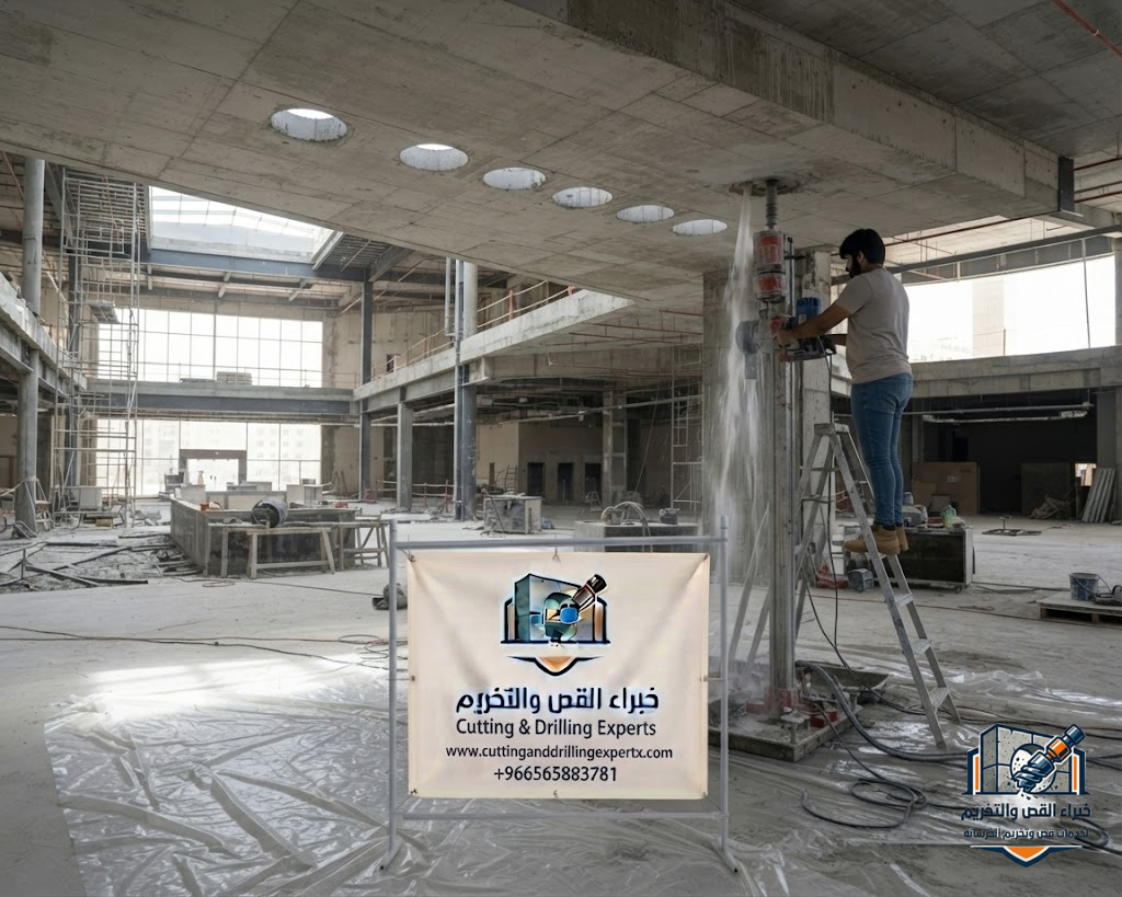تنفيذ فتحات كور دقيقة للسباكة والكهرباء في الخرسانة المسلحة بحي الفيصلية جدة باستخدام أحدث تقنيات الكور الماسي